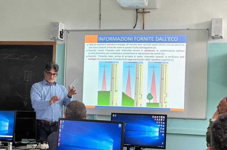 Il docente spiega i vantaggi di un Lidar multi eco