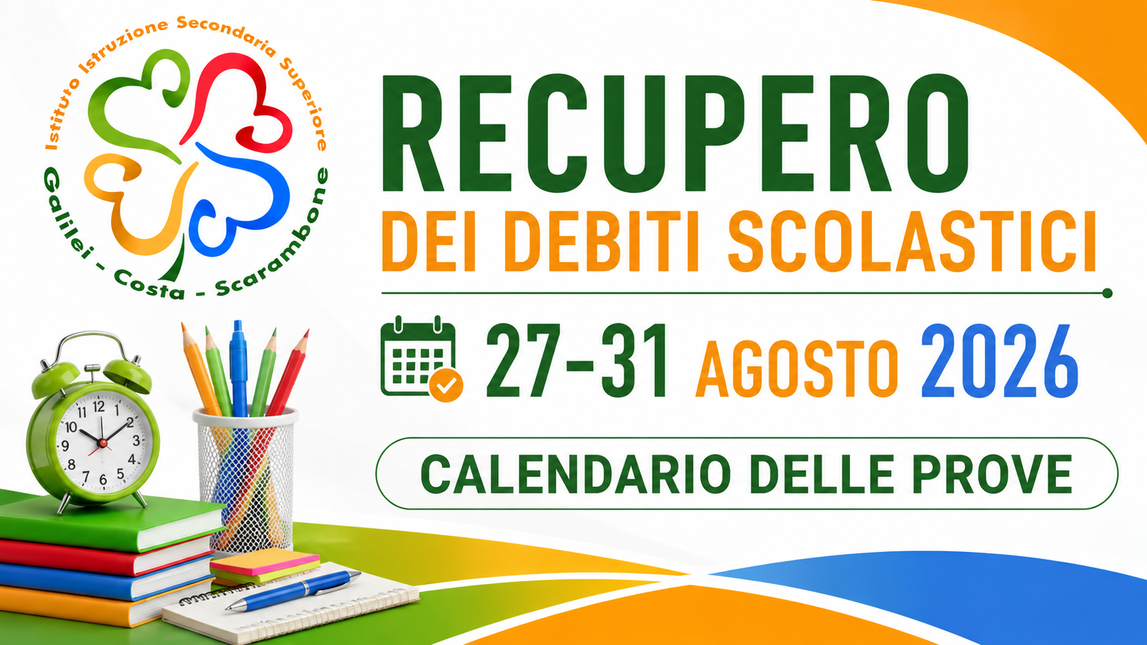 Recupero dei debiti scolastici dal 27 al 31 agosto 2026